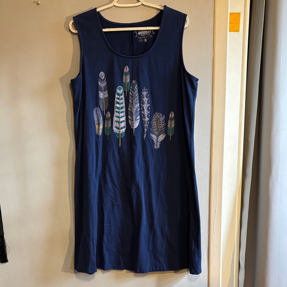 Sahalie Blue Feather Print Dress